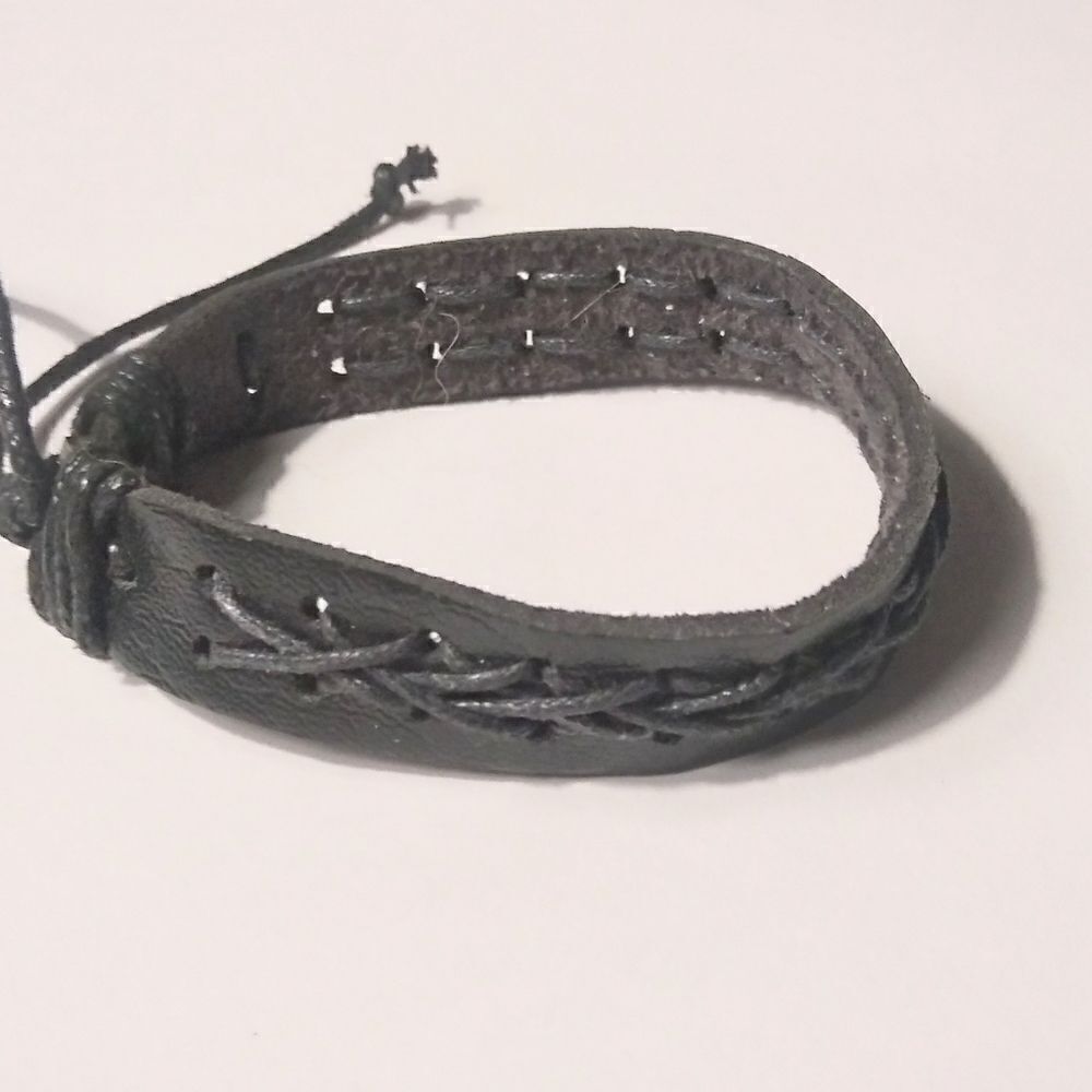 Men's leather bracelet braided black New d5